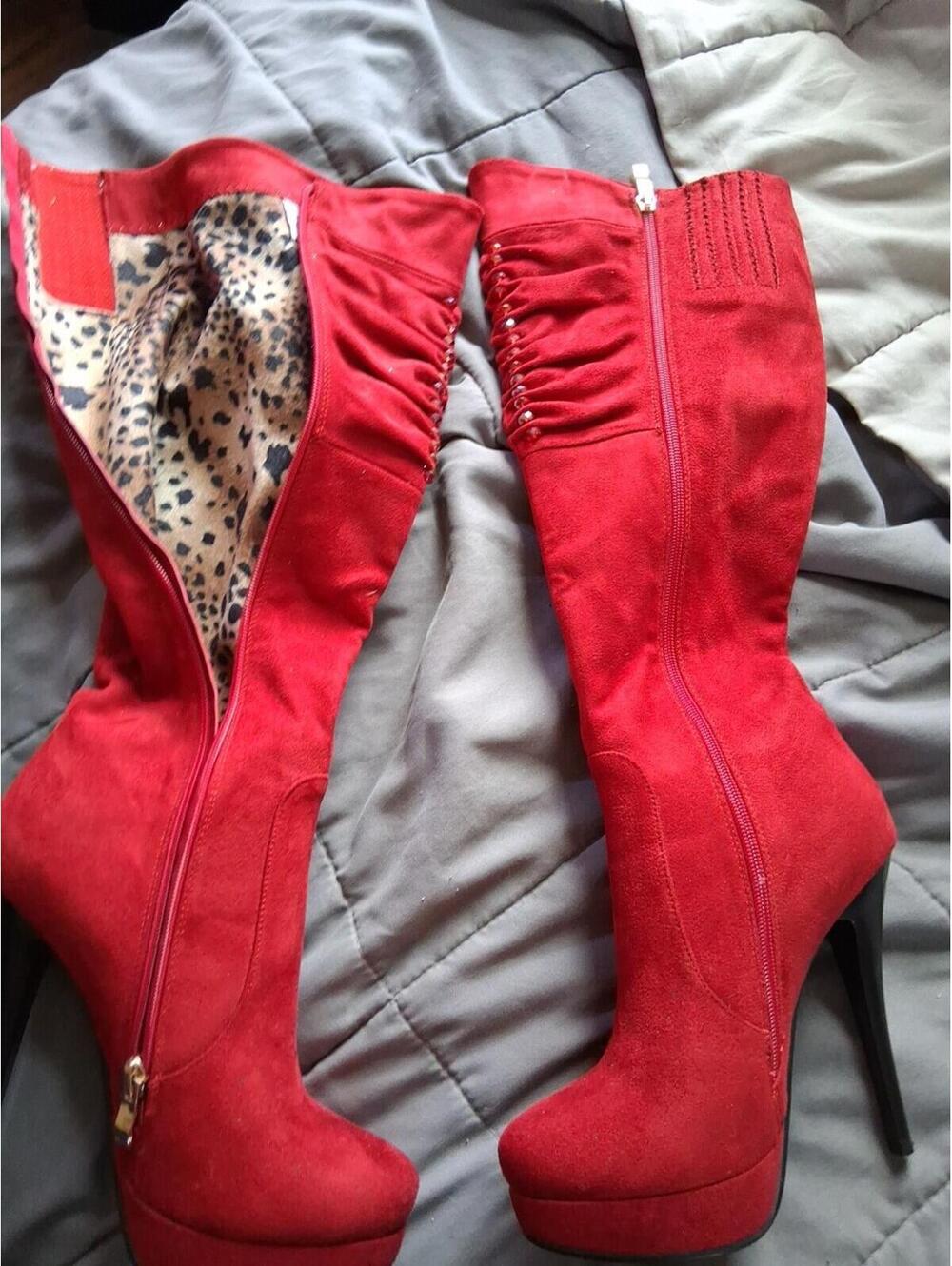 Italina Red Heel Boot 7.5 Zip-Up Y1